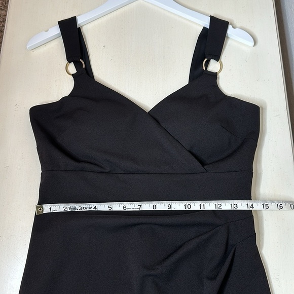 Guess Gathered Waist Surplice Neckline Stretch Little Black Dress Size 10 - Picture 15 of 16